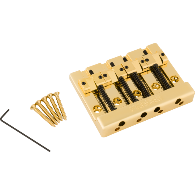 Fender® HiMass™ 4-String Bass Bridge Assembly With Brass Saddles, Gold