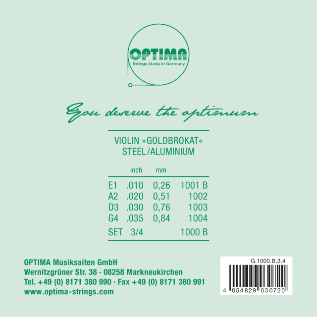 VIOLIN  OPTIMA GOLDBROKAT SET 1000 B 3/4