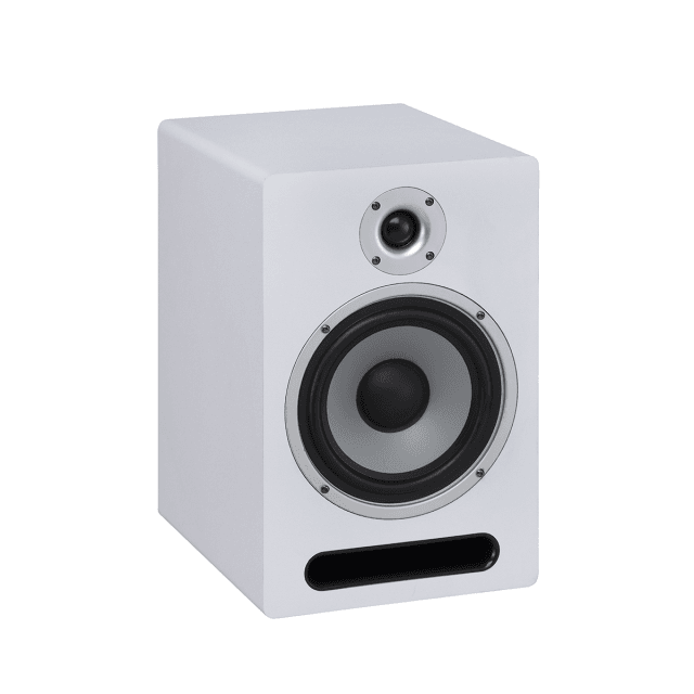 Bi-amplified 2-way white studio monitor with 6,5" Woofer