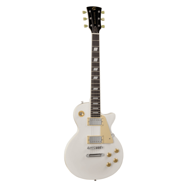 Arch top cutaway electric guitar with 2 humbuckers and set-in neck