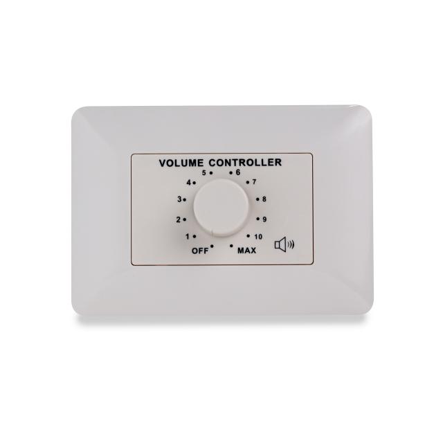 10W Volume attenuator for 70-100V speakers, 11 positions + Off,  with auxiliary line and 24V alarm control
