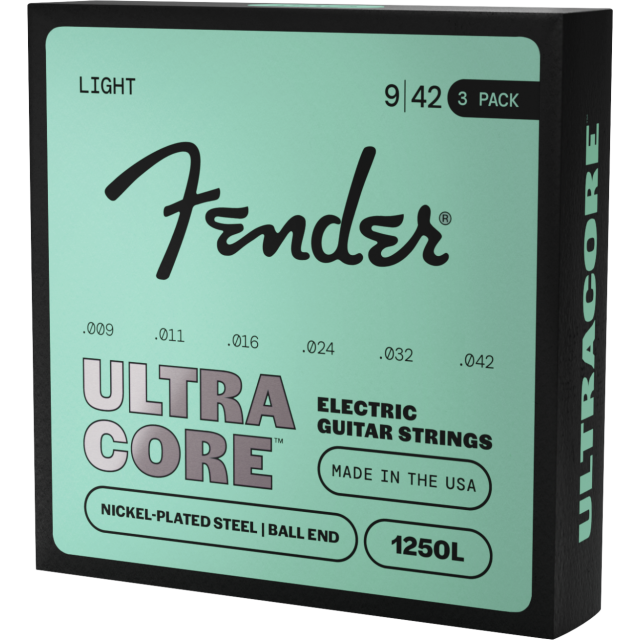 Pacco da 3 Mute Fender Ultracore™ 1250L Guitar Strings, Nickel-Plated Steel, Ball End, Gauges .009-.042 0730250603