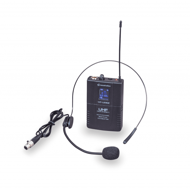 True Diversity Dual Wireless Microphone System with 2 bodypack transmitters and headset microphones 630-660MHz
