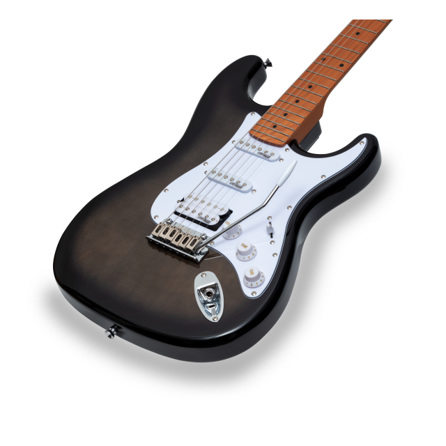 Chitarra elettrica double cutaway con 2 single coil + humbucker splittabile e meccaniche autobloccanti (equipaggiata Wilkinson)