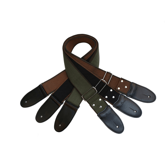 Tracolla per chitarra/basso in cotone con terminali in vera pelle