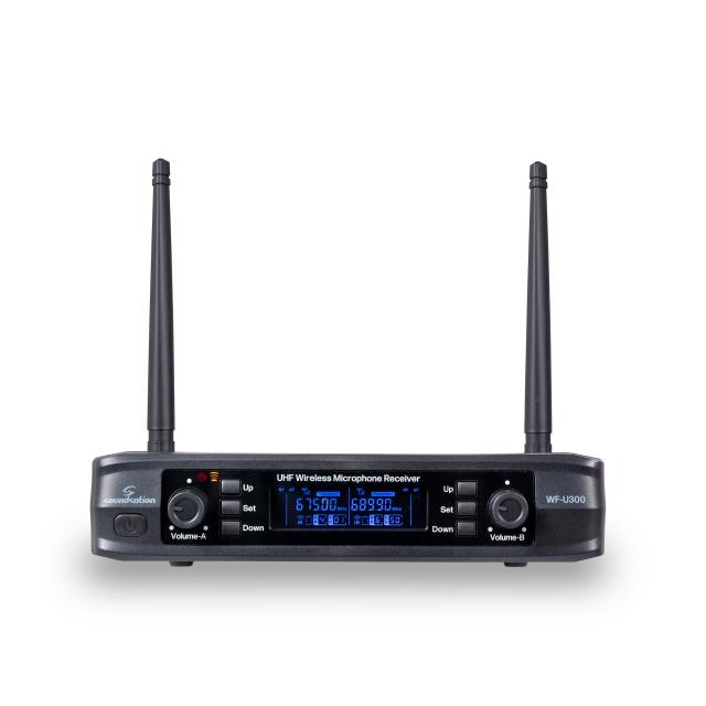 Sistema wireless compatto UHF doppio a 300 canali con 2 microfoni palmari A1 (520-550 MHz)