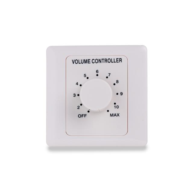 30W Volume attenuator for 70-100V speakers, 11 positions + Off,  with auxiliary line and 24V alarm control