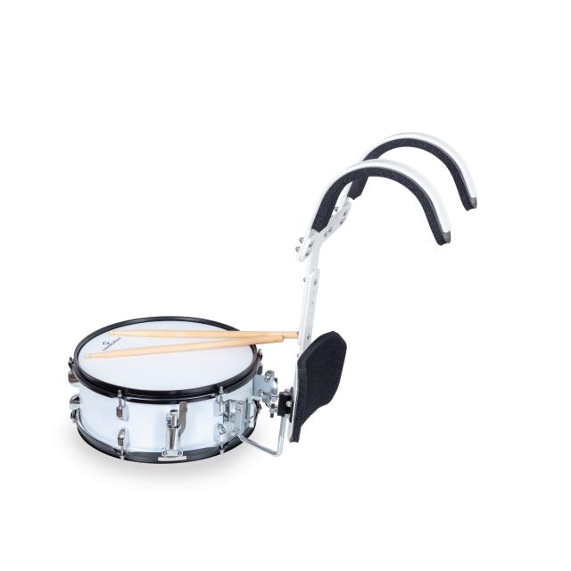 Marching snare drum with carrier in white color
