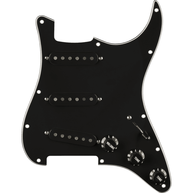 Fender Pre-Wired Strat Pickguard, Pure Vintage '59 w/RWRP Midde, Black 11 Hole PG