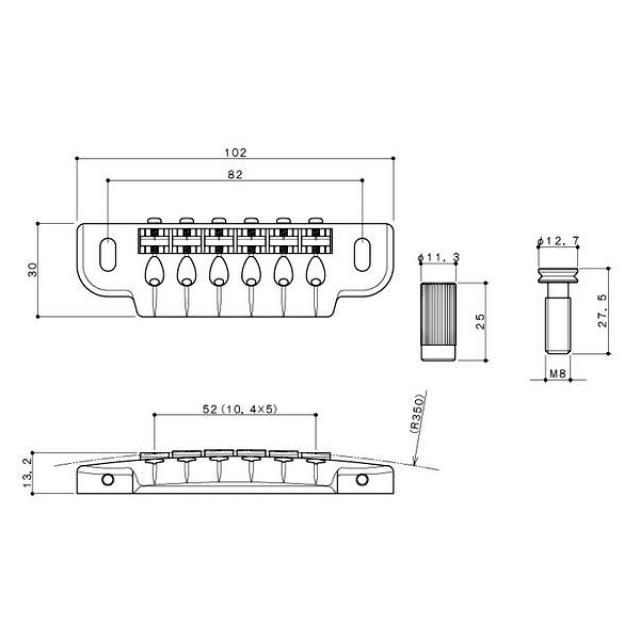 Bridge Tailpiece, Type PRS, for Electric Guitar (Chrome)