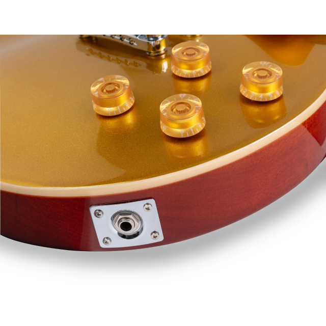 Chitarra elettrica cutaway arch top con humbucker stile P-90 e manico set-in