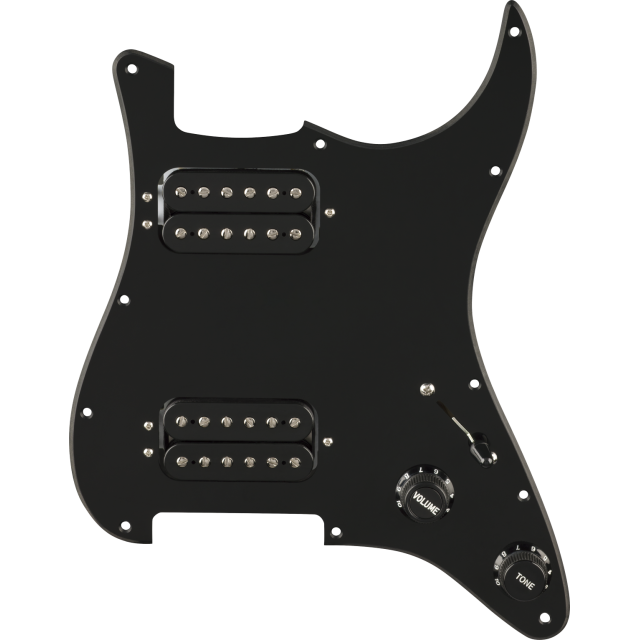 Pre-Wired Strat® Pickguard, Quadra Tap™ HH, Black 11 Hole PG