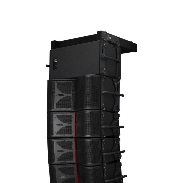 Two-way active, three-way acoustic line array module with dual 8” horn-loaded drivers