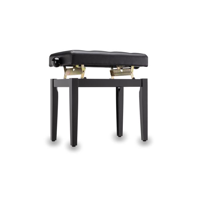 Panca per pianoforte regolabile con finitura nera lucida e sedile chesterfield