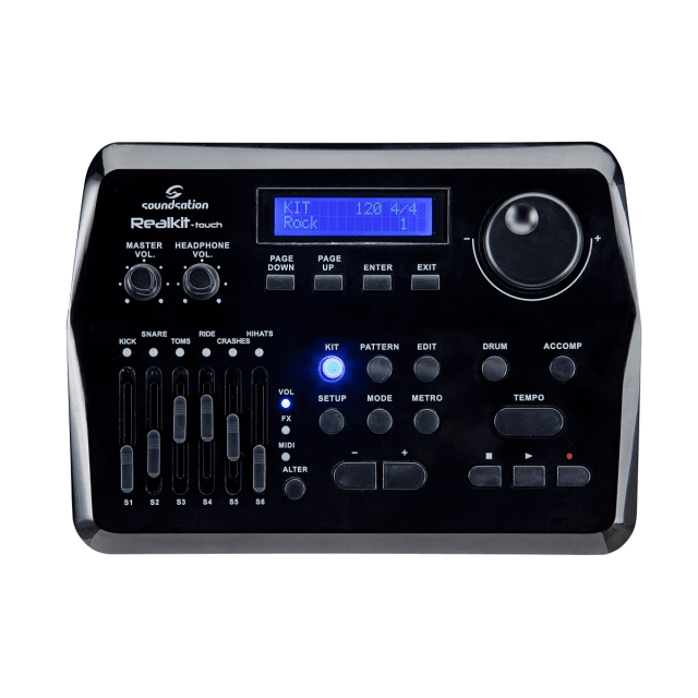 Electronic drum kit with snare mesh head and advanced sound module