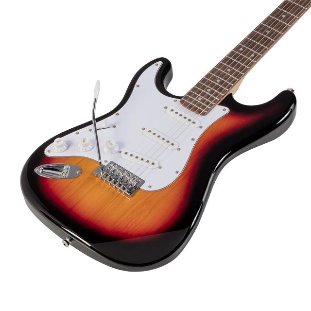 Left handed double cutaway electric guitar with 3 single coils