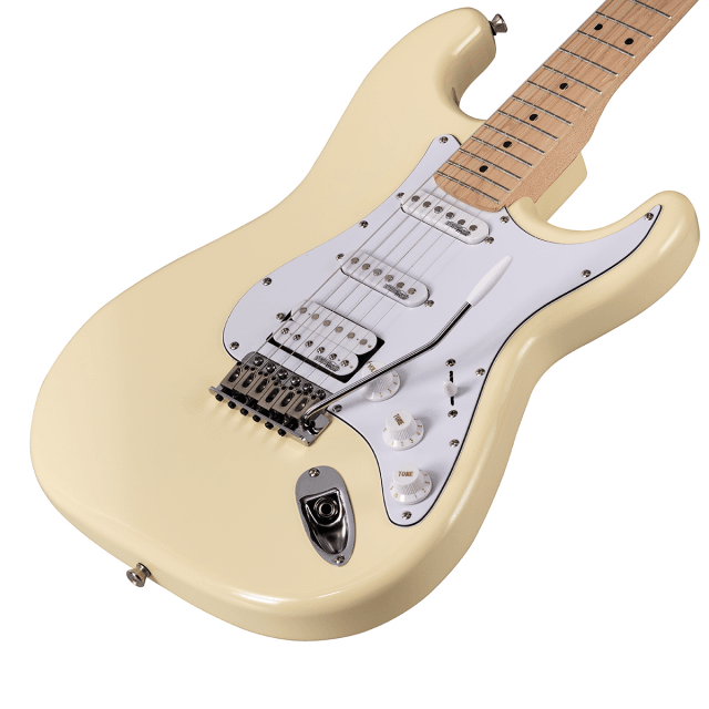 Chitarra elettrica double cutaway con 2 single coil + humbucker splittabile e meccaniche autobloccanti (equipaggiata Wilkinson, tastiera acero)