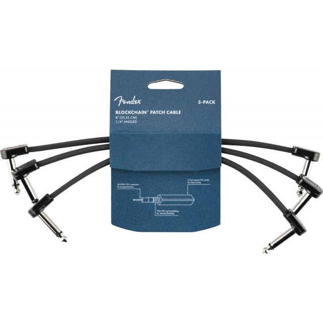 Pack da 3 cavi Patch Fender Blockchain 8", Angled/Angled