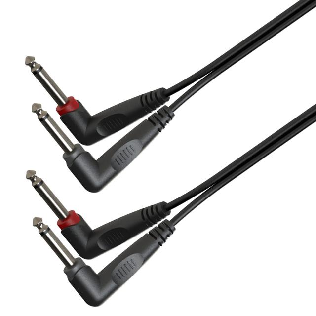 Cavo adattatore 2x6.3mm Jack angolato maschio MONO - 2x6.3mm Jack angolato maschio MONO / 3mt