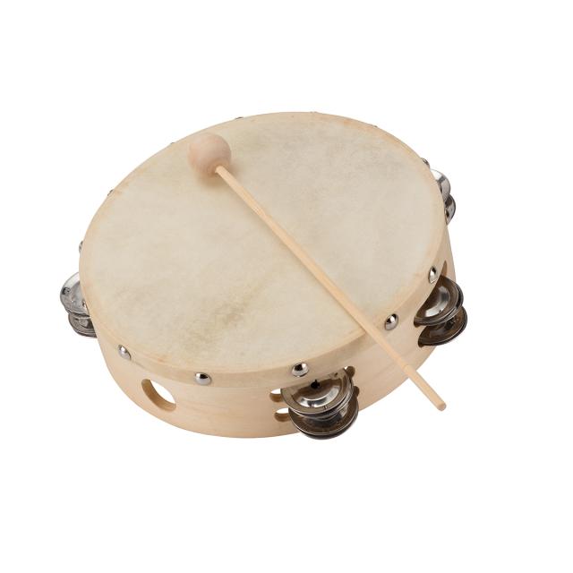 12" maple tambourine with natural skin head and jingles