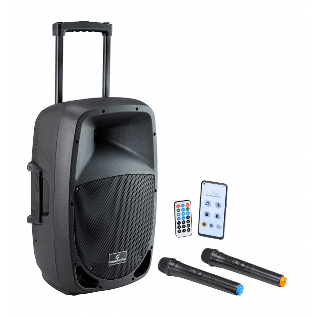 Sistema PA Portatile da 12" con App Go-Sound Air, 2 Radiomicrofoni VHF, Trolley e Batteria