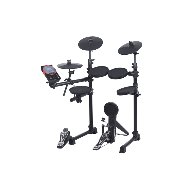 Compact, foldable Electronic Drum Set with elegant design and 10" 2-Zone Snare Pad and expandability to 2 Crash and 4 Tom.