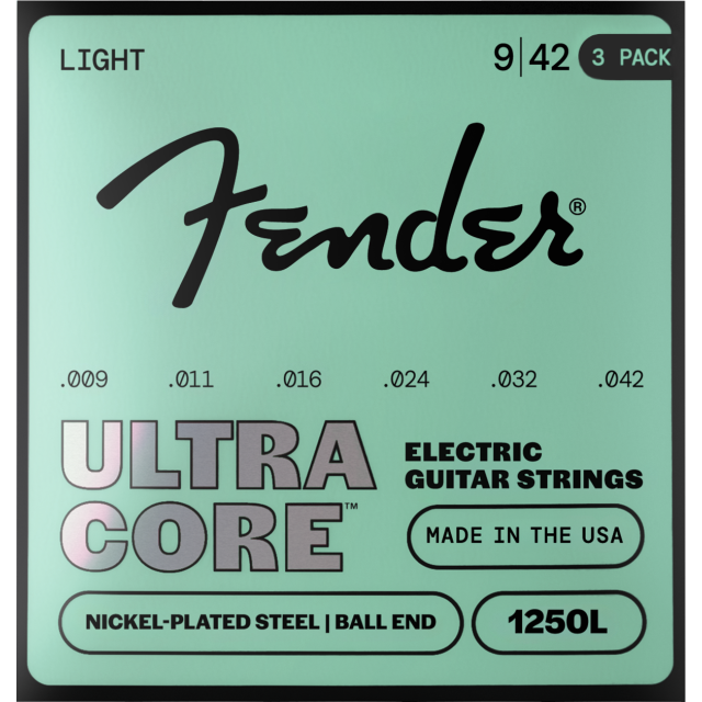 Pacco da 3 Mute Fender Ultracore™ 1250L Guitar Strings, Nickel-Plated Steel, Ball End, Gauges .009-.042 0730250603