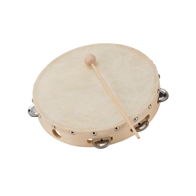 Tamburello in acero con pelle naturale  e piattelli 10"