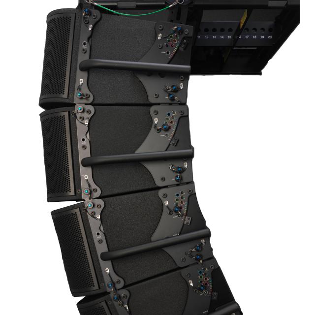 Two-way active, three-way acoustic line array module with dual 8” horn-loaded drivers