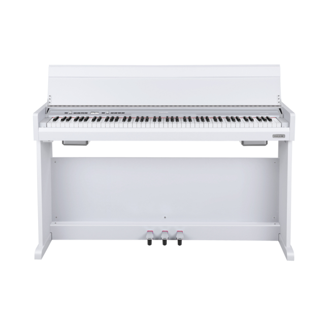 Digital piano with cabinet and triple sensor hammer action keyboard - white