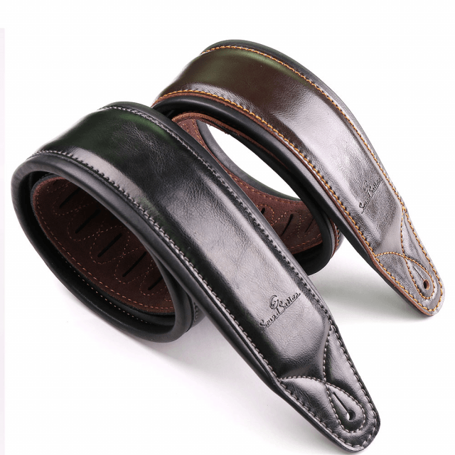 Padded strap for guitar/bass in real leather