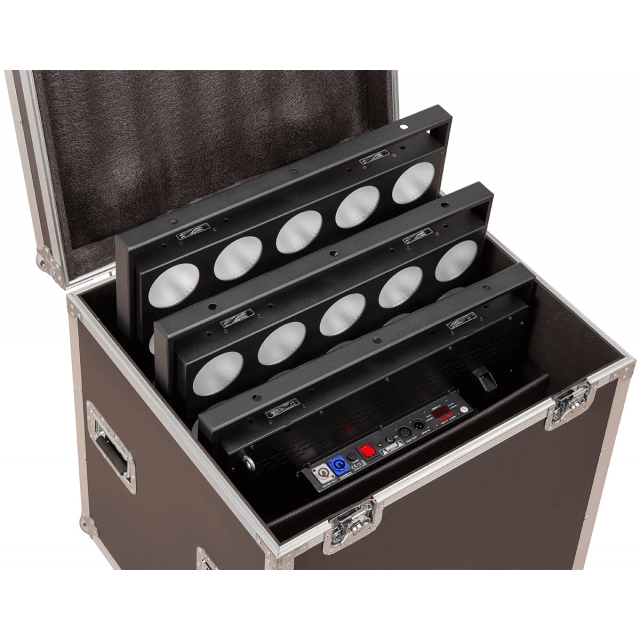 Set of 4x slim 25x10W RGBW blinders with Flight case