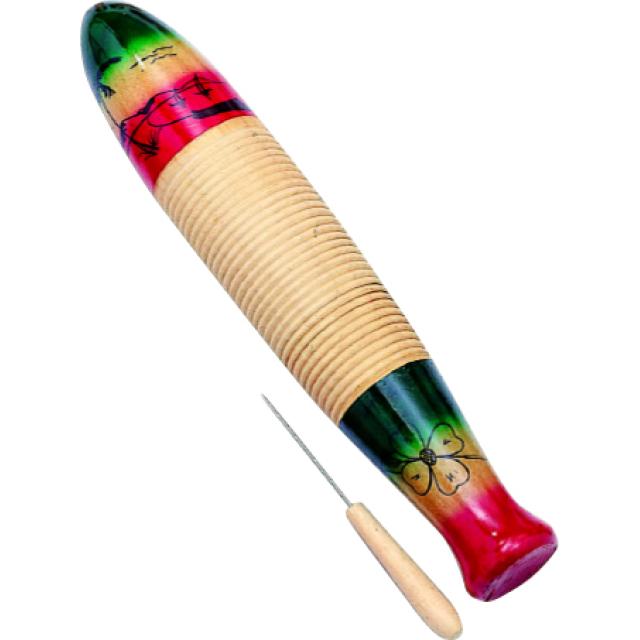 Guiro a mano in legno misura grande con battente