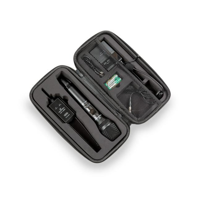 Sistema wireless compatto UHF doppio con 2x16 canali, 1 Mic. Palmare & 1 Trasm. Tascabile - 521.4-549.6MHz