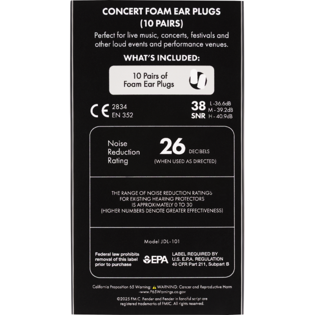 Ear Plugs Fender concert foam ear plugs (10 pairs) 0990545003