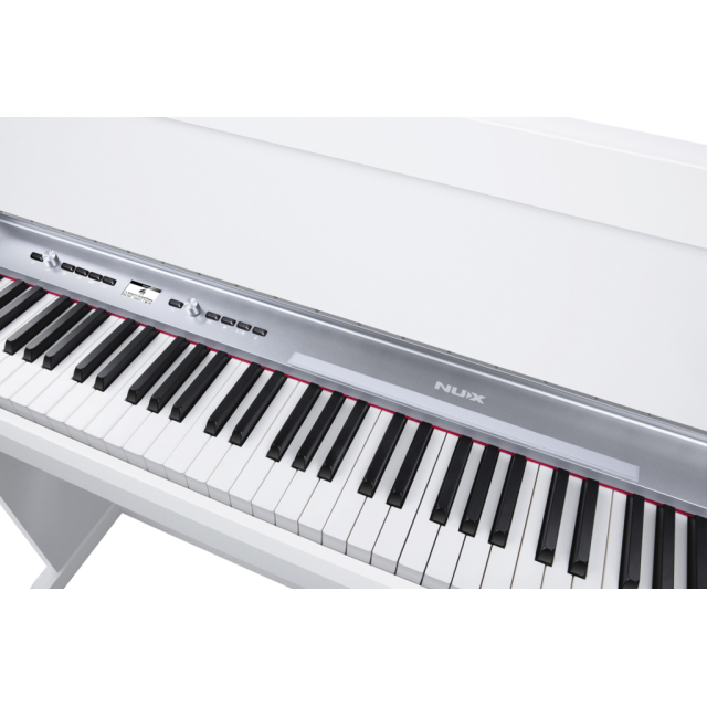Digital piano with cabinet and triple sensor hammer action keyboard - white