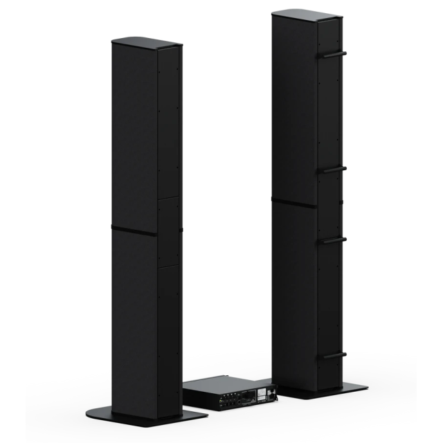 Coppia di Diffusori di Design a Colonna Full-range completi di accessori + Amplificatore 4CH x 2500W @4Ω