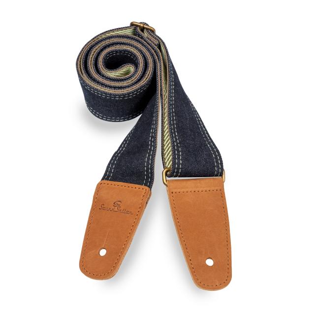Tracolla per chitarra/basso in Denim con terminali in vera pelle