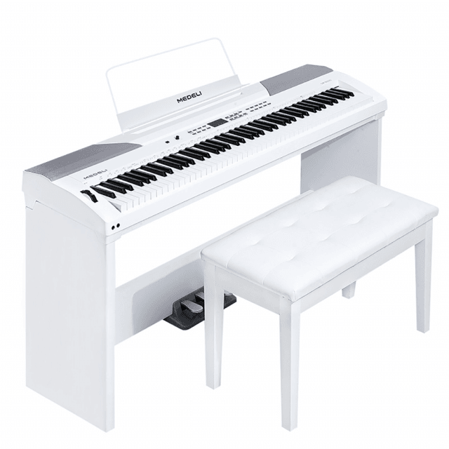 88 keys Stage Piano with hammer action keyboard and white color finish.