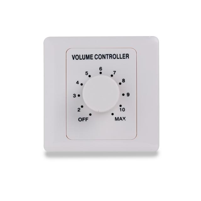 60W Volume attenuator for 70-100V speakers, 11 positions + Off,  with auxiliary line and 24V alarm control