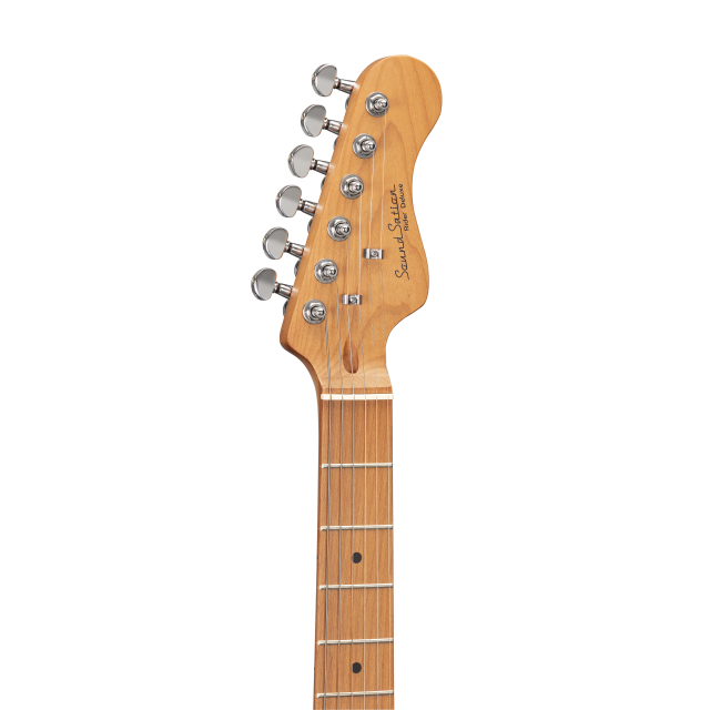 Double cutaway electric guitar with 2 single coils + splittable humbucker and self-locking tuners (Wilkinson equipped, roasted maple neck+fretboard, flamed top)