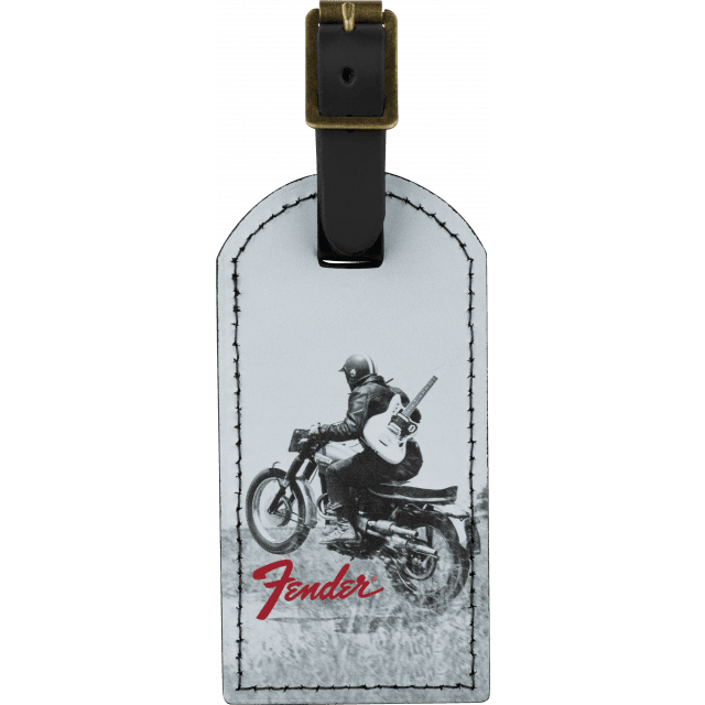 Fender® Vintage Ad Luggage Tag, Motorcycle Rider