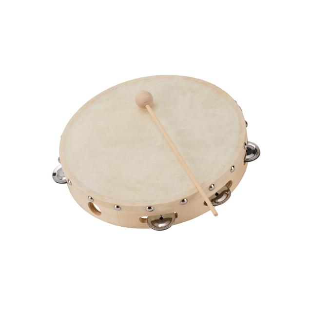 Tamburello in acero con pelle naturale  e piattelli 8"