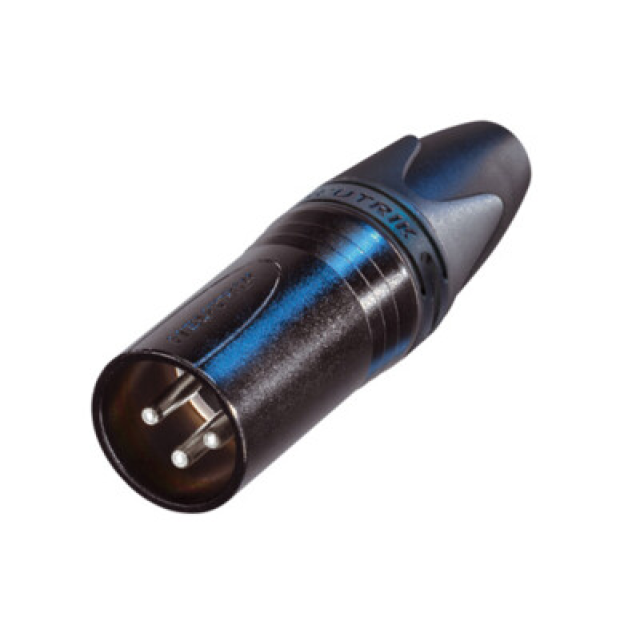 Connettore per cavo XLR maschio a 3 poli con alloggiamento in metallo nero e contatti in argento
