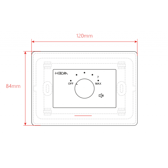 Attenuatore di volume da 5W per diffusori a 70-100V, 4 posizioni + Off, con linea aux. e comando di allarme a 24V