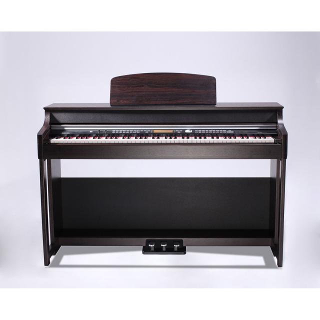 Upright digital piano with 88-Keys "Hammer Action" keyboard and rosewood finish. 