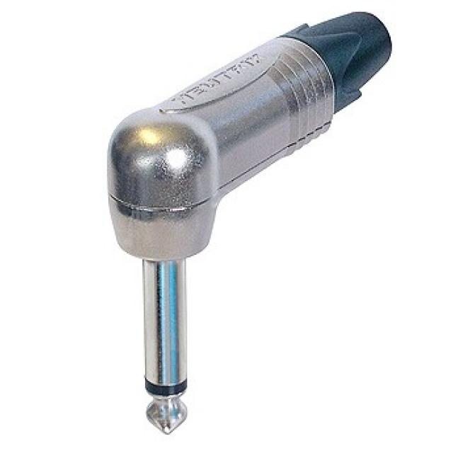 Jack professionale da 6.3 mm, 2 poli, angolo 90°, contatti in nichel, guscio in nichel