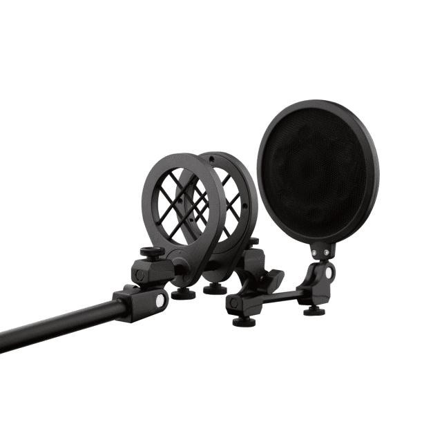 Universal Microphone suspension system with integrated POP filter