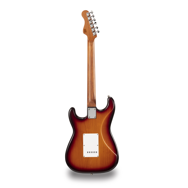 Double cutaway electric guitar with 2 single coils + splittable humbucker and self-locking tuners (Wilkinson equipped, roasted maple neck+fretboard, flamed top)