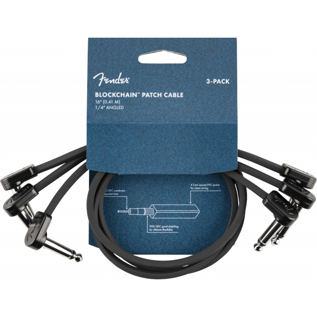 Pack da 3 cavi Patch Fender Blockchain 16", Angled/Angled